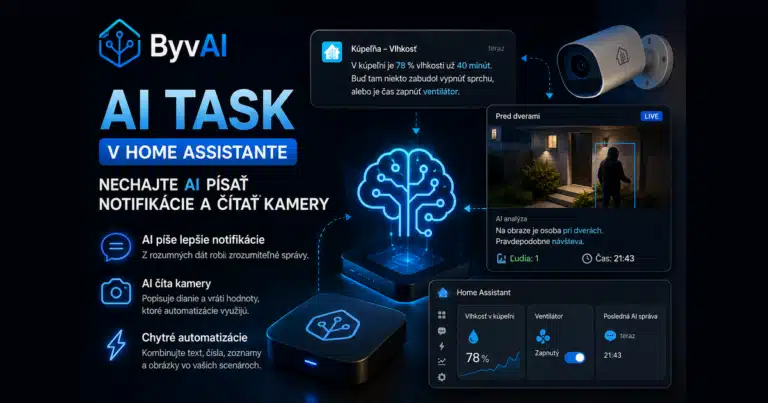 Ilustračný obrázok k návodu AI Task v Home Assistante – AI notifikácie, analýza kamery a automatizácie