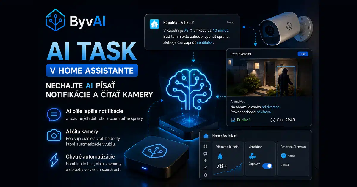 Ilustračný obrázok k návodu AI Task v Home Assistante – AI notifikácie, analýza kamery a automatizácie