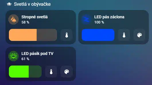 Mushroom light card na dashboarde v Home Assistante