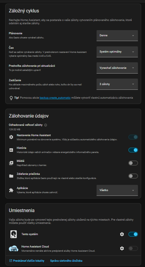 Nastavenie automatického zálohovania Home Assistant s rozvrhom a retenciou