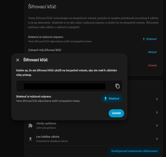 Núdzový kit so šifrovacím kľúčom pre zálohovanie Home Assistant